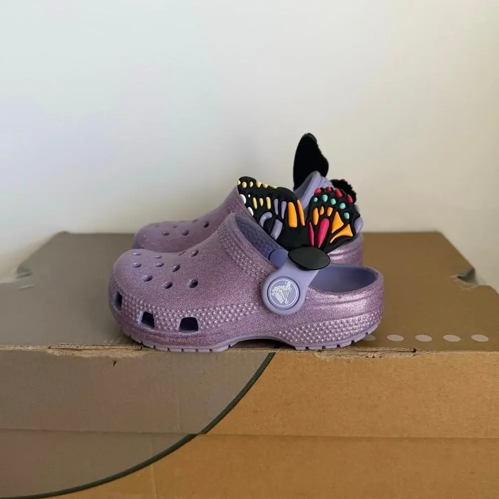 CROCS Classic Clog I AM BUTTERFLY ‘Purple Glitter’ Toddler Sandals - SZ 7